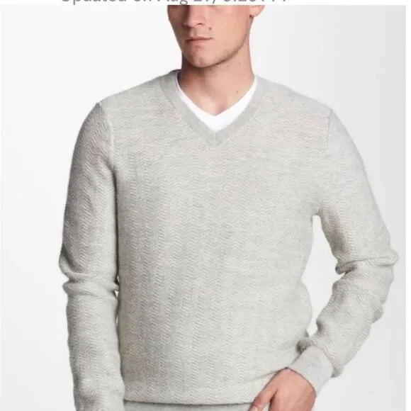 Vince Alpaca Wool V-Neck Herringbone‎ Mens Sweater L